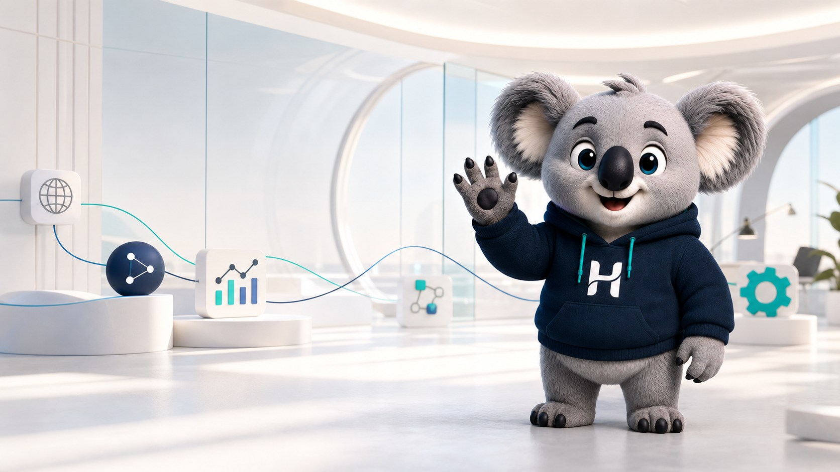 ReMi, la mascota de Harmony Agency, dando la bienvenida