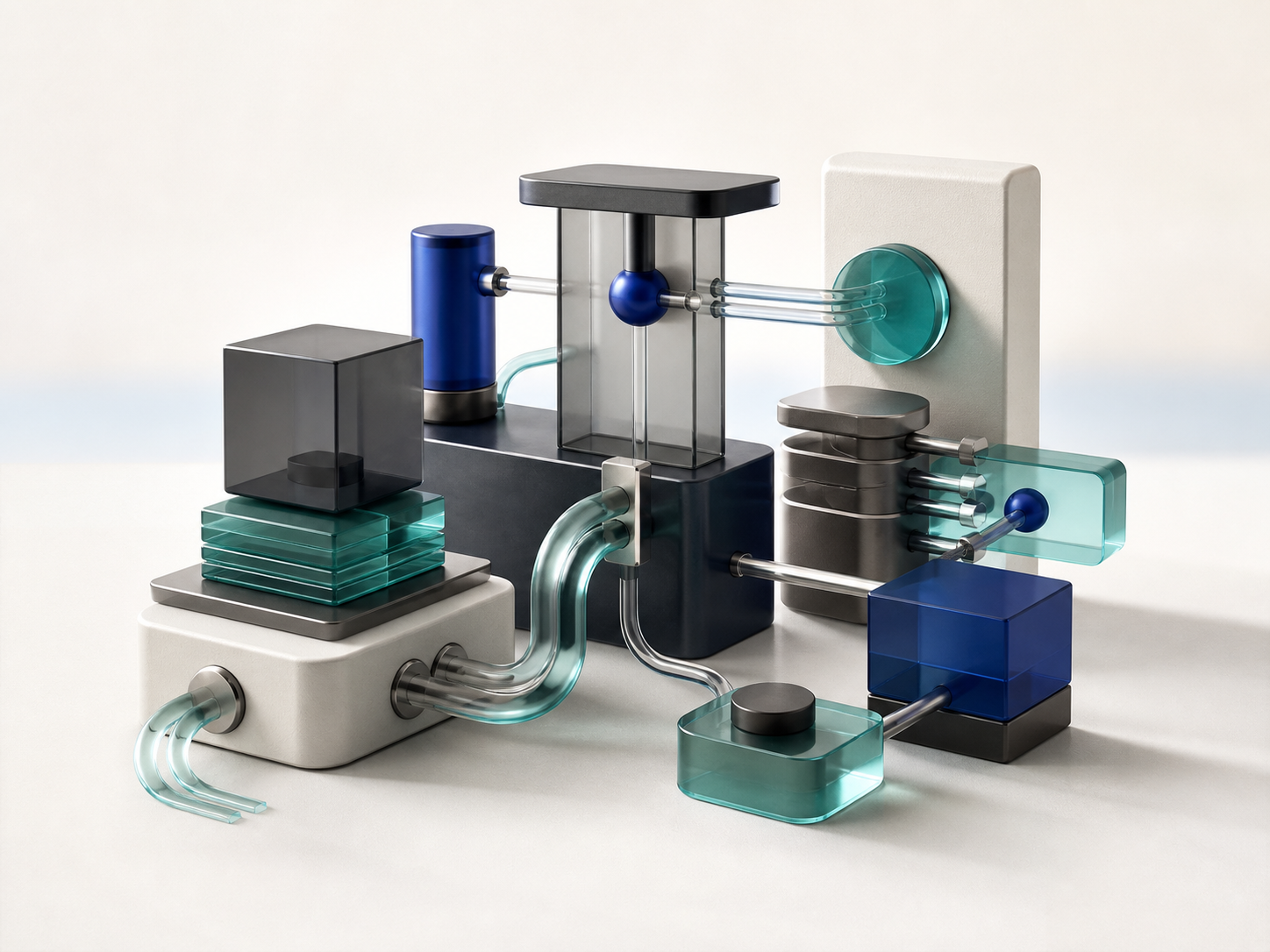 Sistema modular conectado que representa web, marketing, automatización y datos trabajando juntos